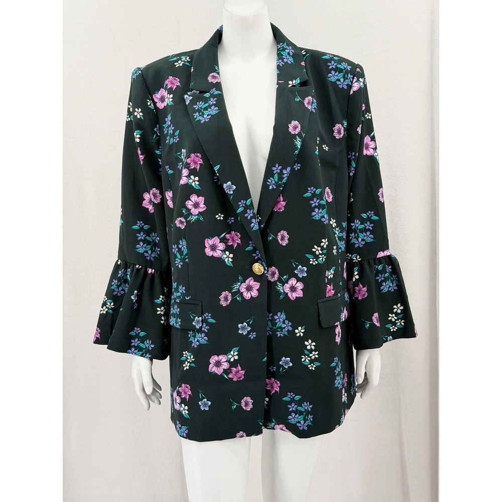 Lane Bryant Blazer Women 20 Green Floral Jacket Boho Office Career Feminine Work